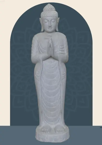 Product image 1 of the product “Standing Buddha made of Riverstone, position Namaskara , H. 150cm. ”